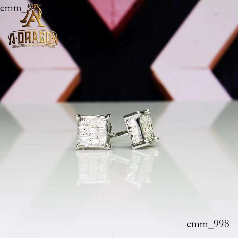 Vvs Moissanite Pass Dia Tester Baguette Cut 10K 14K Gold Fine Jewelry Earrings Stud