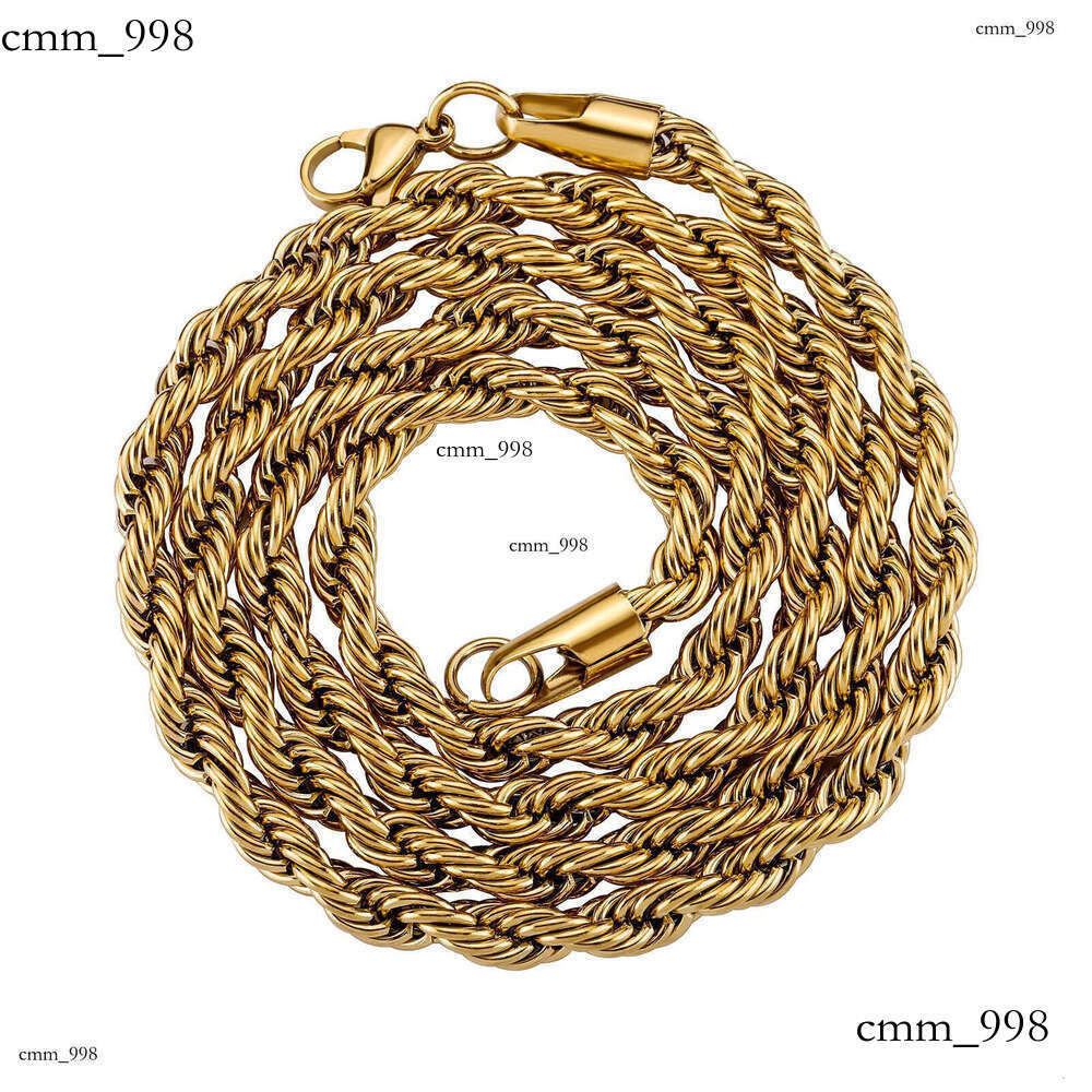 Hip Hop Plain 5mm Thickened and Densified Sterling Silver Twist Chain Color-Retaining Electroplated Twisted Rope Set Necklace Bracelet