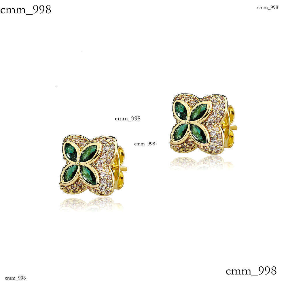 Flower Shaped Men's Hip-Hop Micro-Paved Zircon Four-Leaf Clover Ring Earring Set