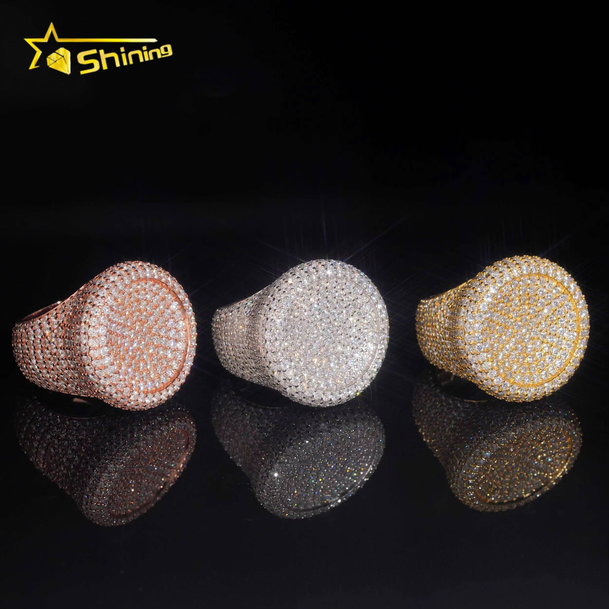 Pass Diamond Tester High Quality 925 Silver Fine Jewelry Fully Iced Out Hip Hop Ring Big Pinky Moissanite Mens Ring