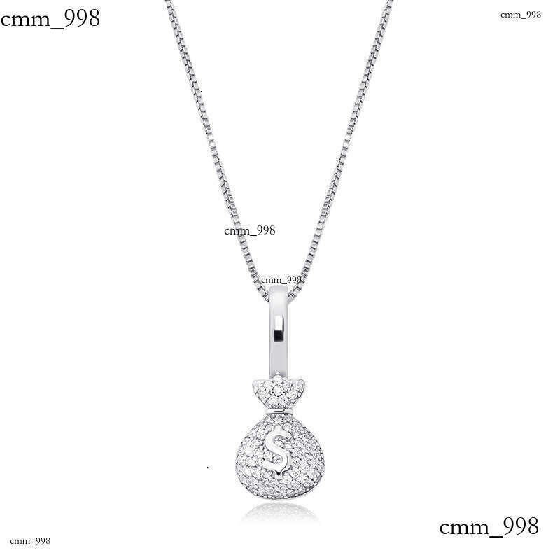 Sier Money Bag Small Pendant Full Moissanite chain Hip Hop Women's Necklace Simple Clavicle Chain Jewelry