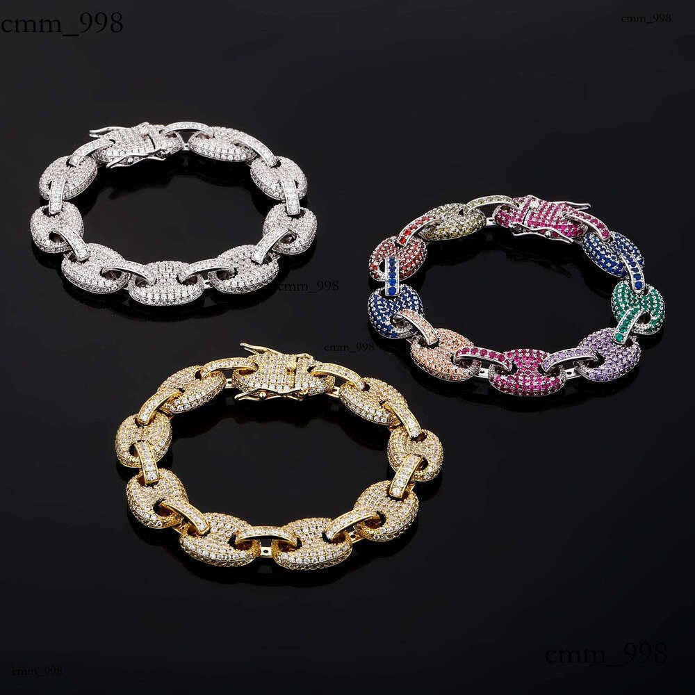 Hip Hop Necklace Solid 12MM Pig Nose Chain Sterling Silver Inlaid Moissanite chain Full Dia Bracelet Trendy Unisex Accessories