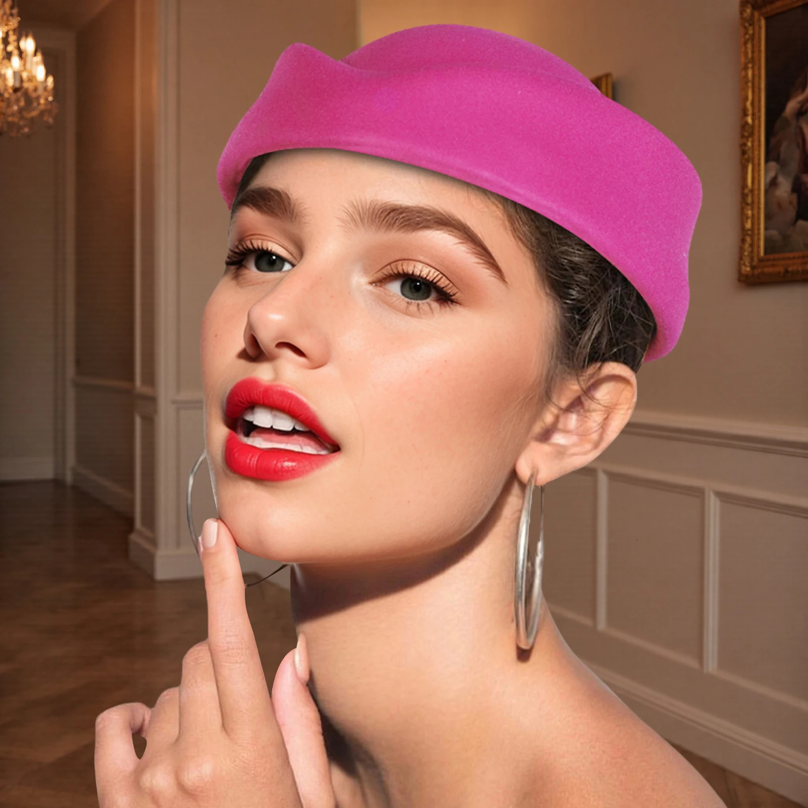 Stewardess Hat Felt Beret Hats for Women Woolen Flight Attendant Hat Pillbox Cap Stewardess Costume Cosplay for Dance Band 251008