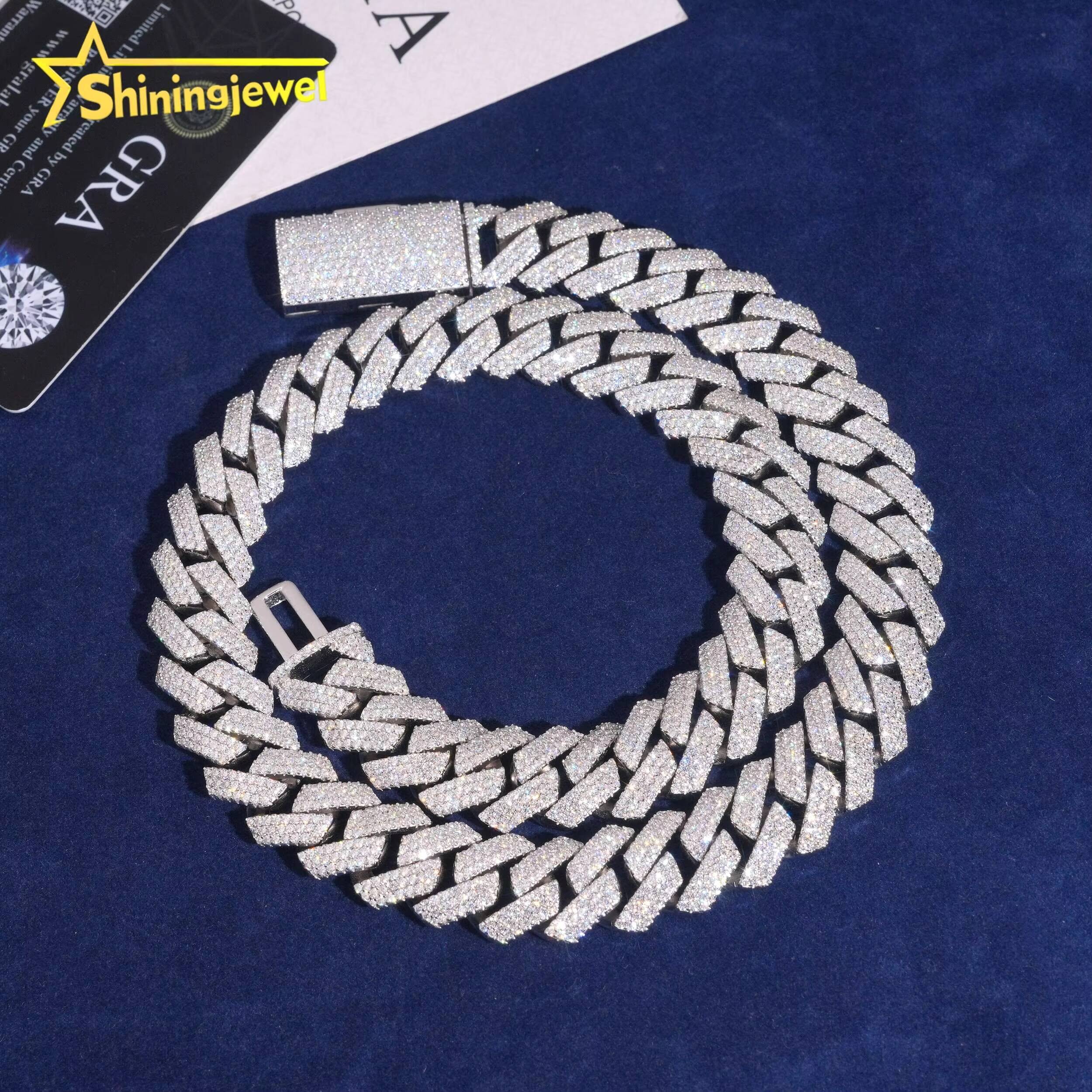GRA Certificate 15mm 3Rows 925 Silver VVS Moissanite Necklace Iced Out Hip Hop Jewelry Diamond Cuban Link Chain Bracelet