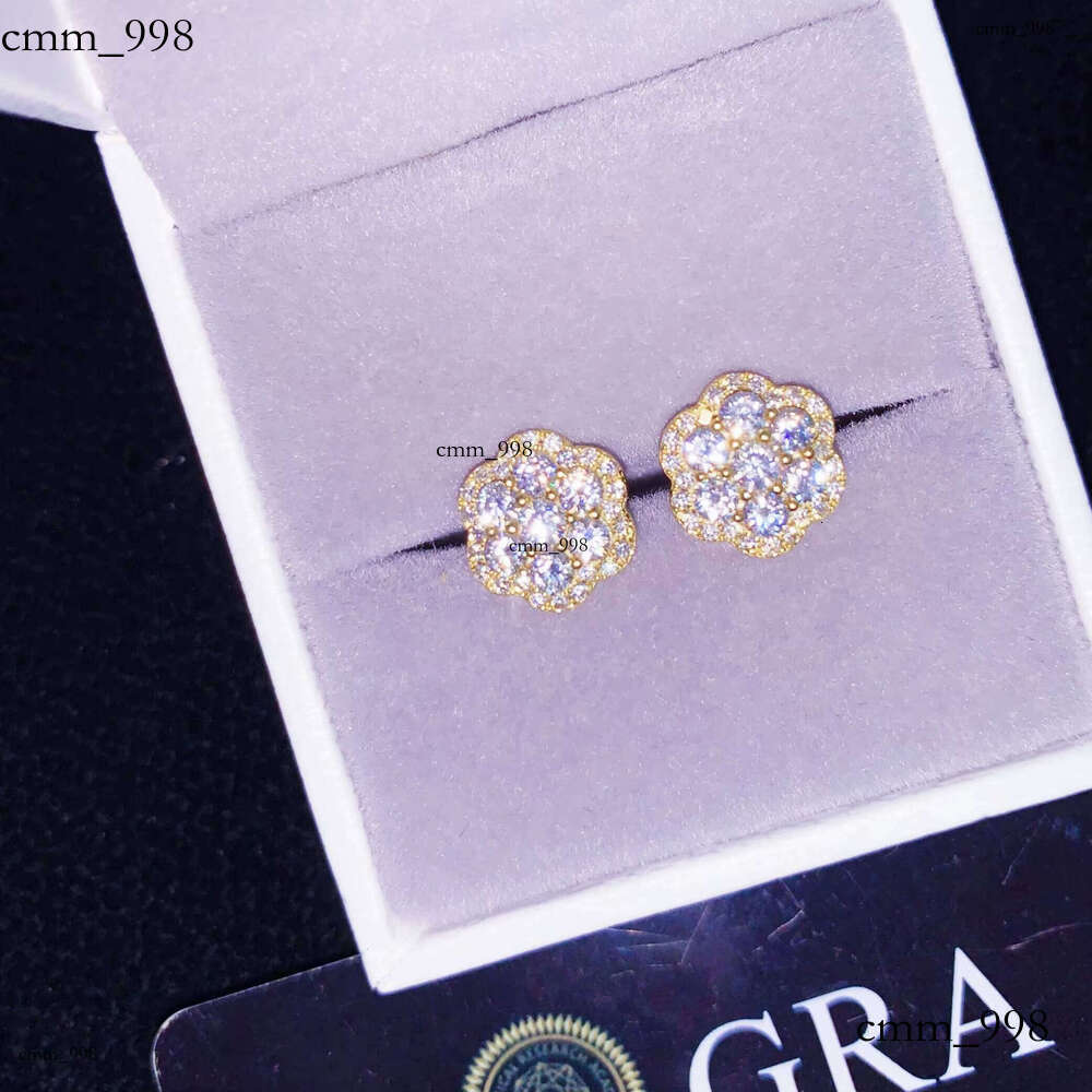 Trendy 10mm Moissanite Earrings Flower Pure Sier Boutique Accessories Hip Hop Jewelry Gift Set