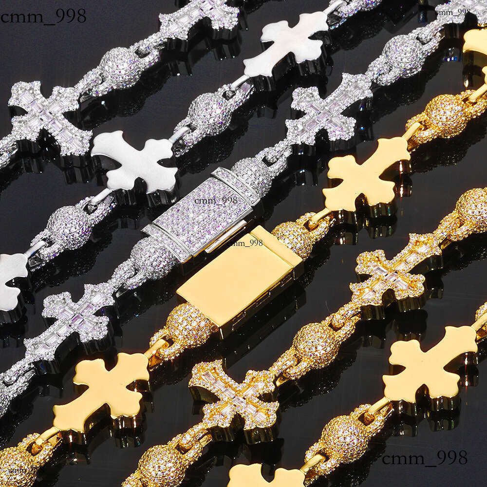 Hip-Hop Mixed Inlaid T Cubic Moissanite chain Cross Necklace for Men with High-End Feel and Full Dia Round Bead Chain