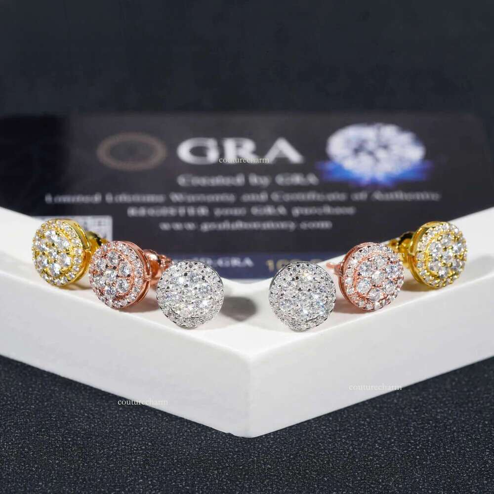 Gra Certificate Pass Dia Tester Iced Out Hip Hop Popular Sterg Sier VVS Moissanite Stud Earrings