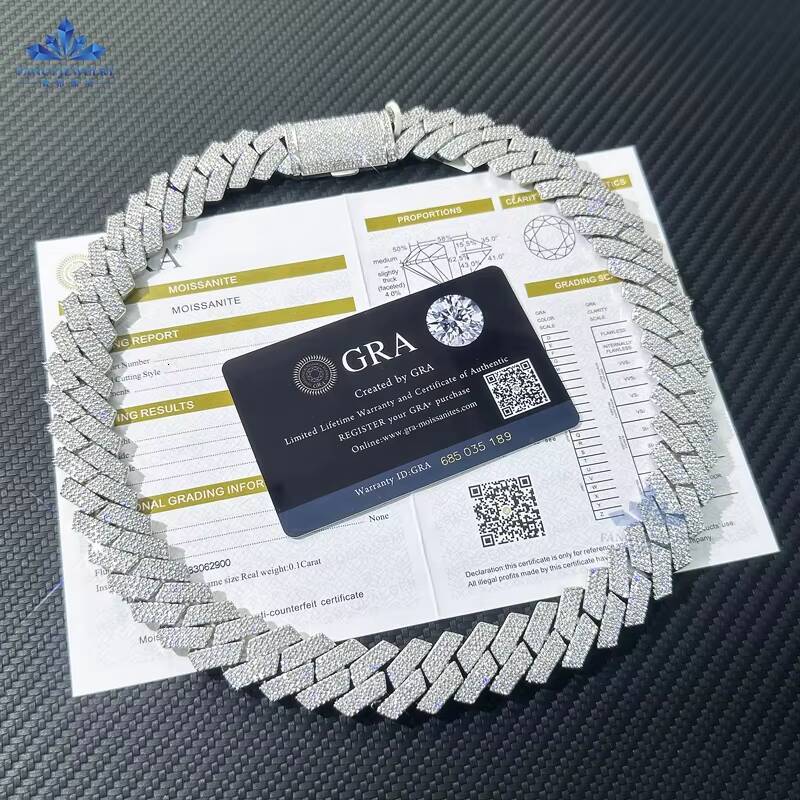 FancyJewelry 925 Silver18MM 3 Rows Full DVVS Ice Out Moissanite Diamond Chains Hip Hop Jewelry Cuban Link Chain Necklace