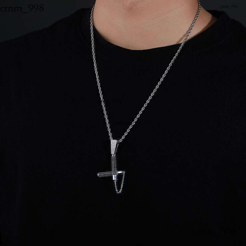 Hip Hop Micro Paved Black Moissanite chain Nunchaku Pendant Men's Trendy Necklace