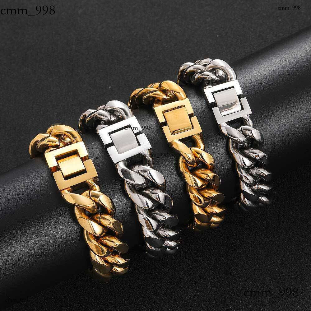 Hip Hop Buckle Stainless Cuban Trendy Brand Titanium Steel Jewelry Round Polished Encrypted Men's Bracelet