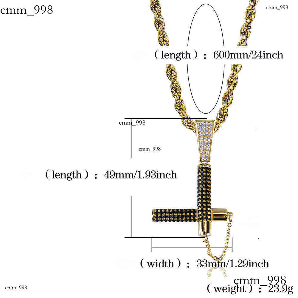 Hip Hop Micro Paved Black Moissanite chain Nunchaku Pendant Men's Trendy Necklace