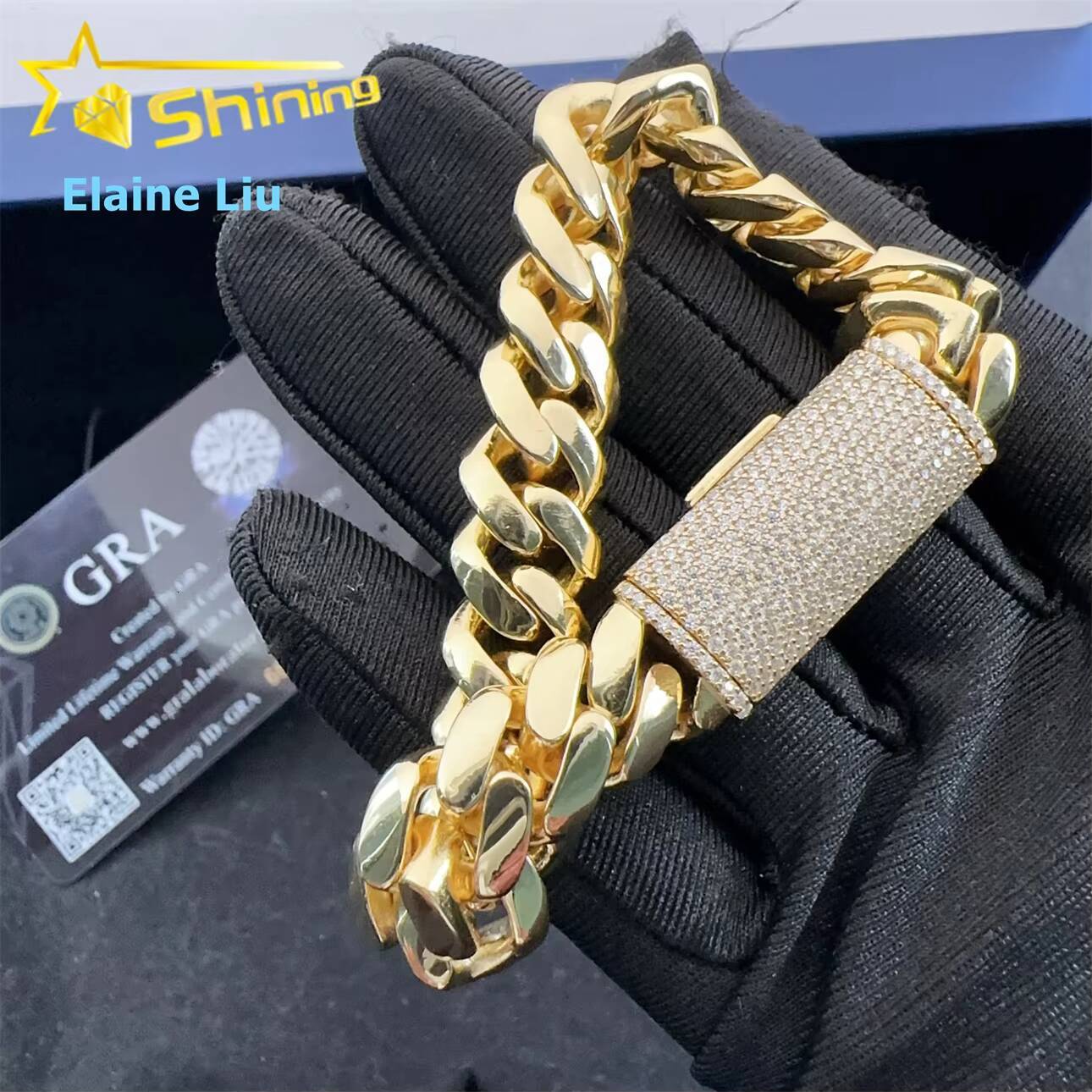 925 Sterling Silver Cuban 12mm Iced Out VVS Moissanite Clasp Hip Hop Jewelry Plain Cuban Bracelet