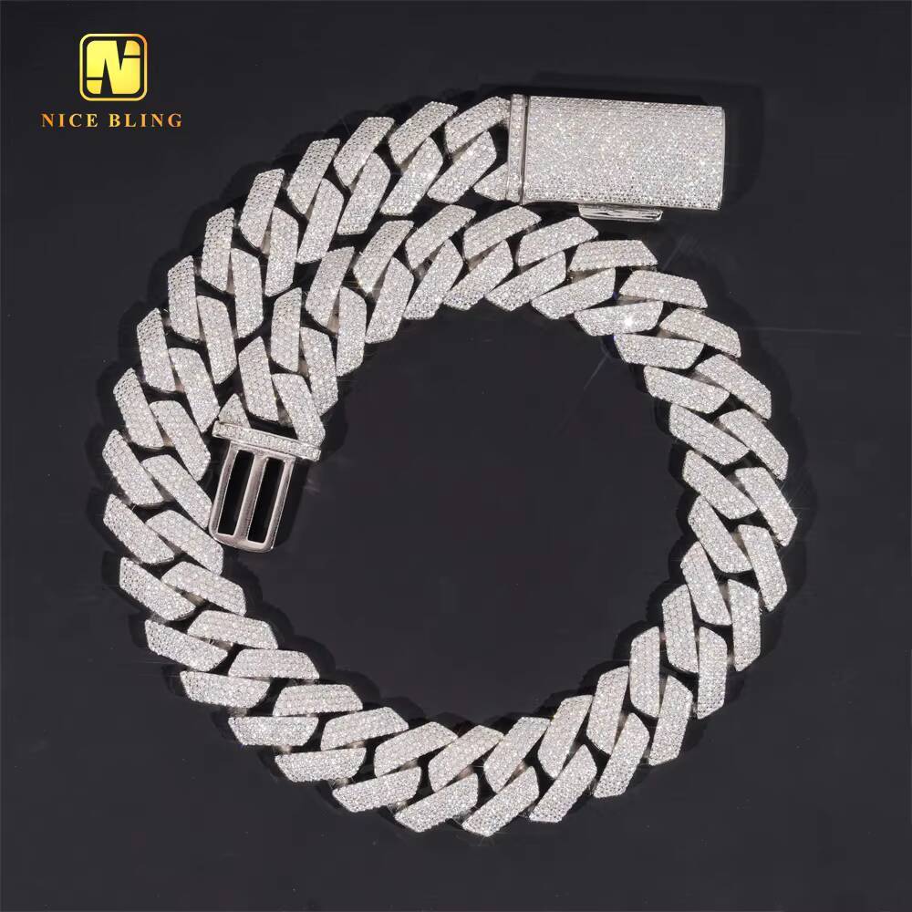 Factory Price Hip Hop Rock Cuban Chain 20mm 925 Sterling Silver Mens Gold Plated VVS Diamond Moissanite Cuban Chain