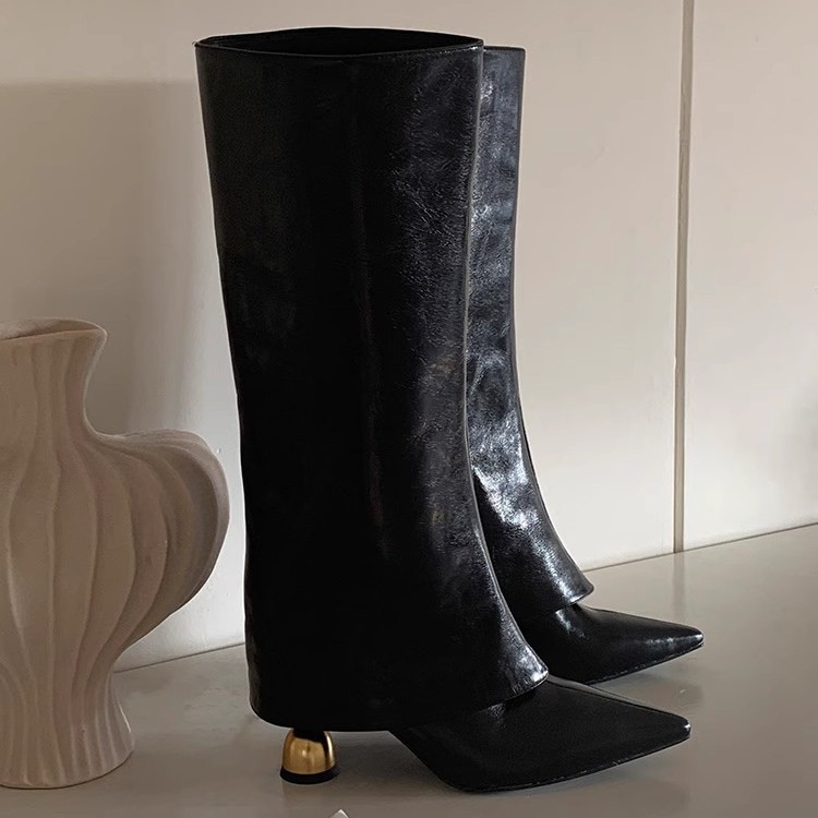 Free shipping designer Boots High quality fashionable thick heeled boots with high heels round headed knight high boots Waterproof