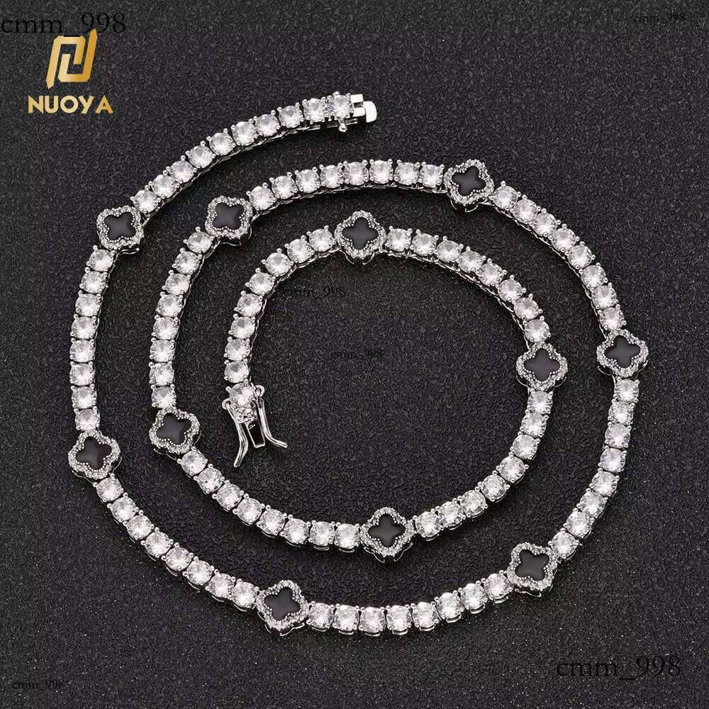 NUOYA Fashion Hiphop Jewelry Four-leaf Clover Tennis Choker Women White Gold Iced Out Cubic Zircon Chain Necklace