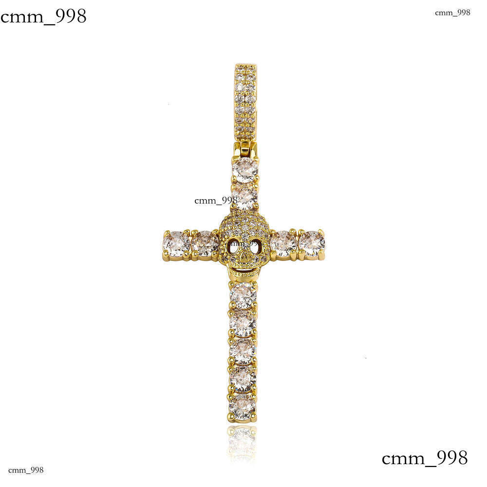 Hip-Hop Style New Full Dia Skull Cross Pendant for Men and Women Trendy Simple Necklace