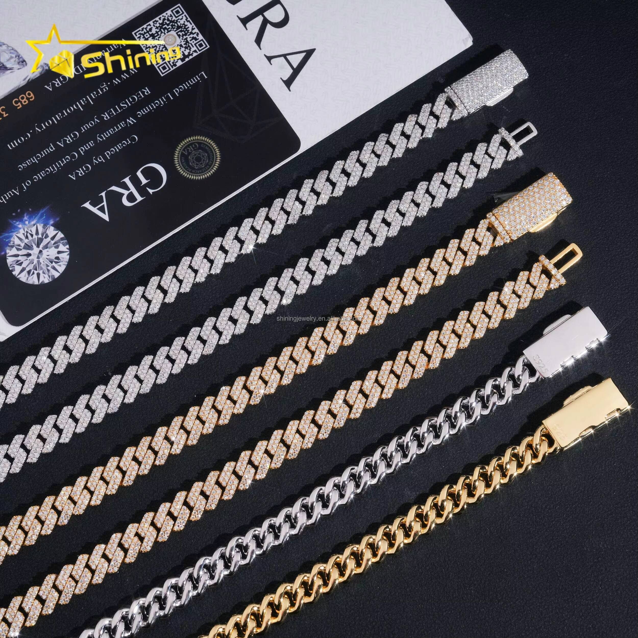 Bulk Stock Wholesale Price Prong Setting GRA Certificate S925 8mm Iced Out VVS Moissanite Miami Cuban Link Chain Bracelet Set