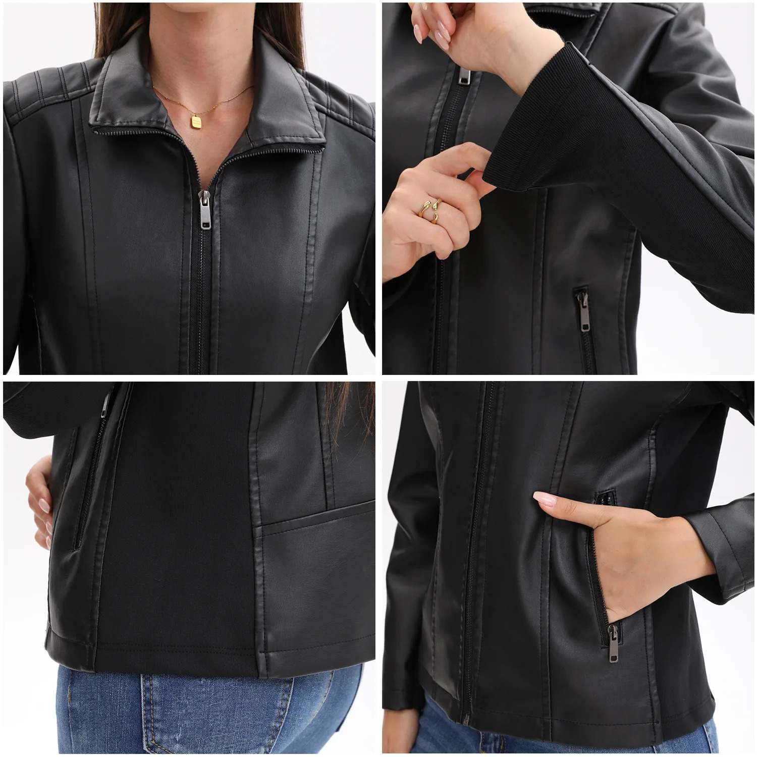 Womens Stylish Brown Faux Leather Jacket Slim Fit Trendy Moto Style with Zipper Detail PU Coat 251008