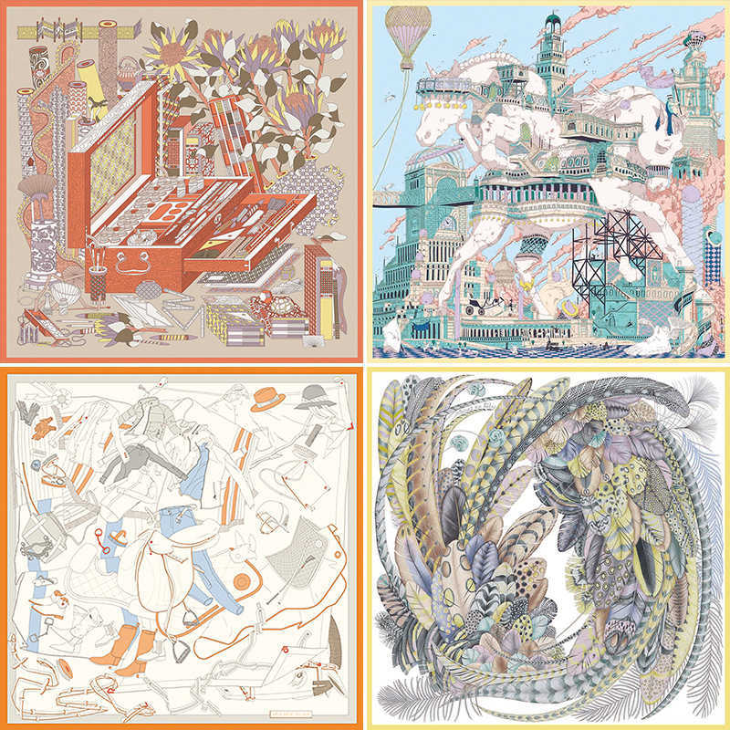 women Scarves 10a Designer H Brand High Orange Treasure Mulberry Silk Twill Double-Sided Printed High-End Gift Scarf Square Scarf Shawl O1Q5