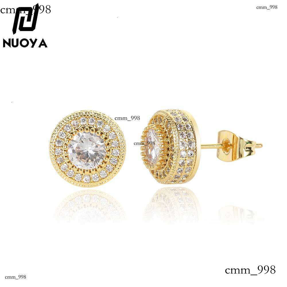 Jewelry Full Dia Round Stud Micro Inlaid Zircon Trendy Personality Hip Hop Men's Earrings