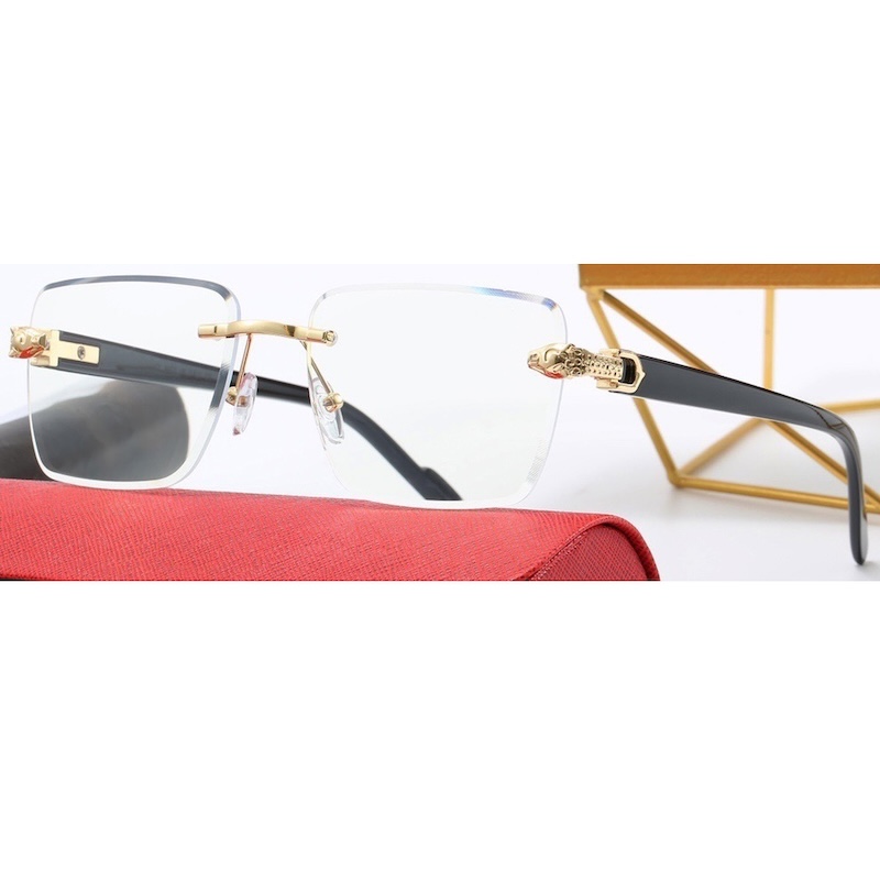 Women's Square Rimless Sunglasses with Snake Leopard Print - Retro Y2K Style, Diamond Trimming, UV400 Protection for Outdoor Beach Travel & Daily