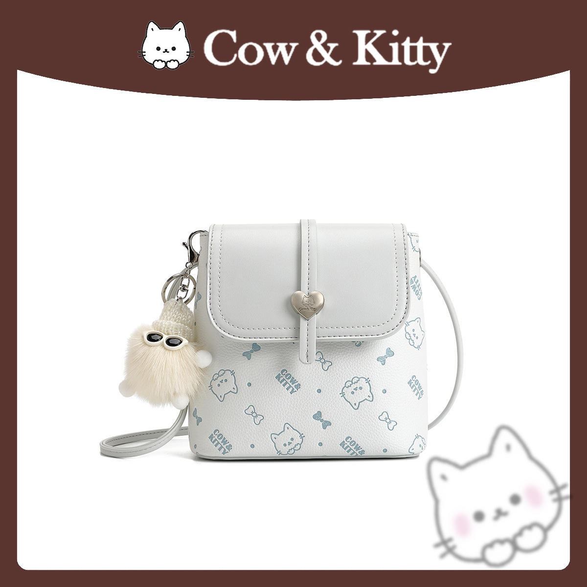 Cow & Kitty designer bag free shipping 2025 hot fashion printed shoulder bag lightweight multi-layer large capacity mobile phone bag for woman blue pink white coffee