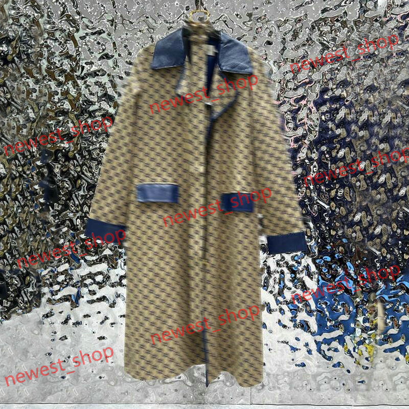 Womens trench coats designer Women Windbreaker Double letter print jacket autumn lady pu montage long sleeved jackets lady High version Long Coat with belt