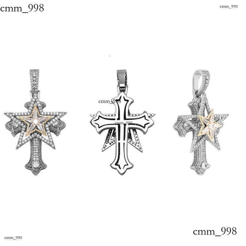 Live New Hip-Hop Jewelry Full Dia Hexagram Meteor Cross Pendant Unisex Trendy Necklace