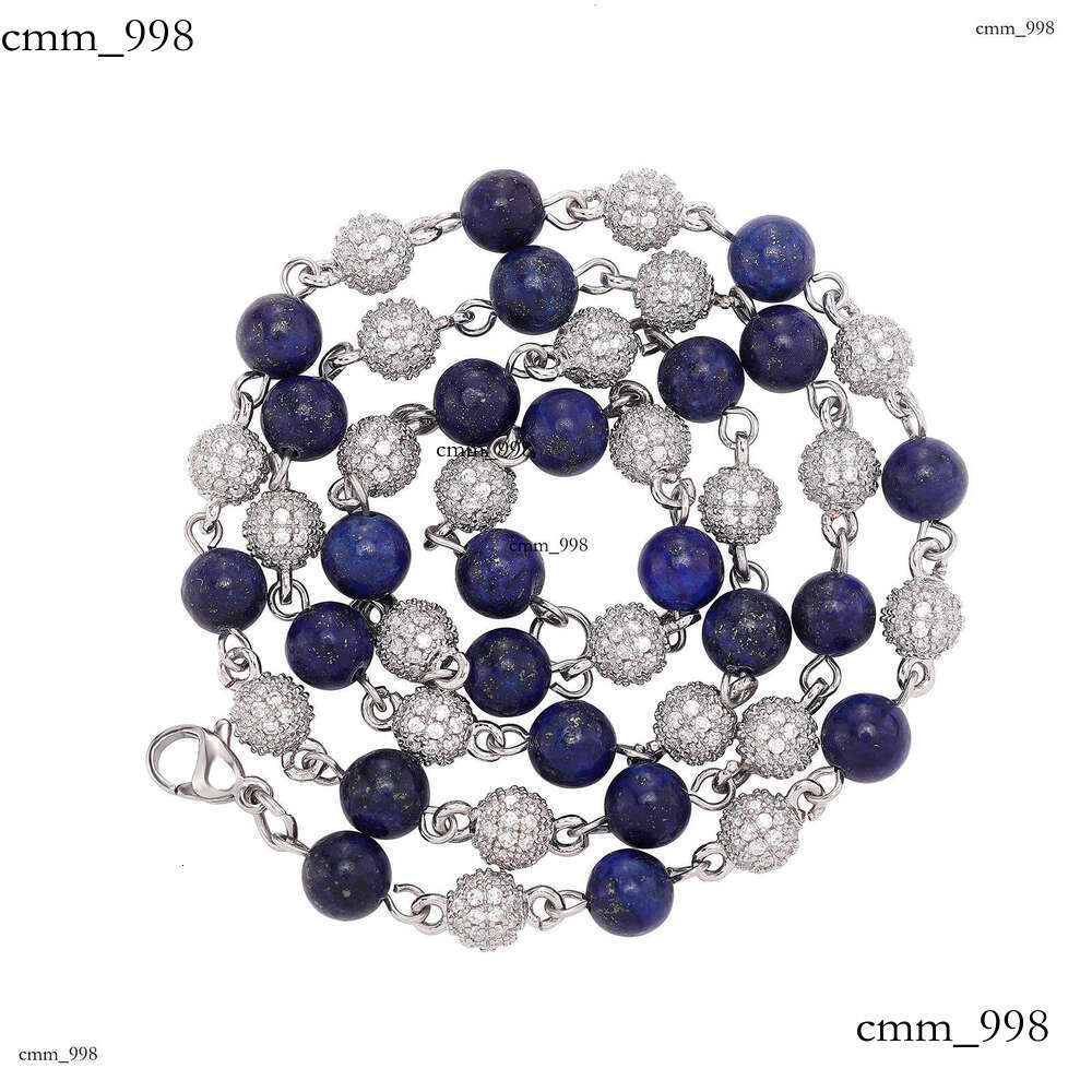 Jewelry 6-8mm Full Inlaid Sparkling Moissanite chain Clavicle Chain Hip-Hop Men and Women Lapis Lazuli Natural Stone Necklace