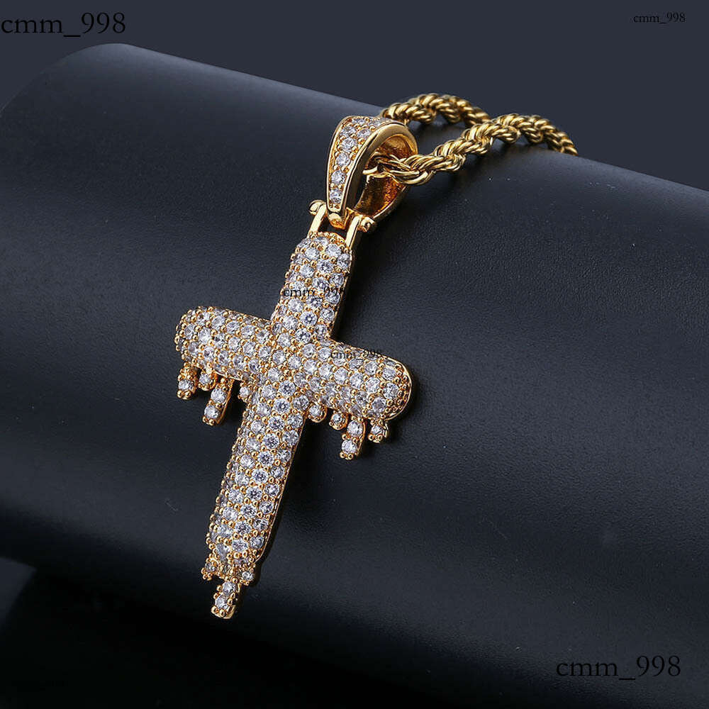 Hip Hop Cross Water Drop Micro Paved Moissanite chain Men and Women Trendy Ins