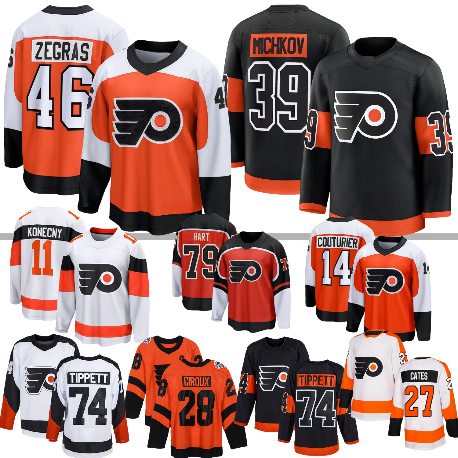Flyer Jersey Hockey Matvei Michkov Trevor Zegras Martone Travis Konecny Owen Tippett Sean Couturier Noah Cates Ersson Brink Sanheim Clarke Lindros Ellis
