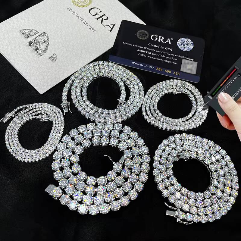 Pass test Pen With GRA Certificate 925 Silver HipHop Ice Out Moissanite Tennis Chain Vvs D Color Moissanite Tennis Necklace