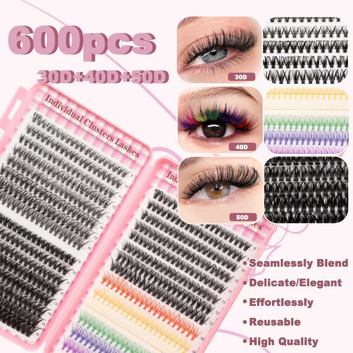 DIY Lashes Clusters Large Capacity Gift 4 Style Mixed Individual Eyelashes Kit Wispy Reusable DIY Eyelash Extensions with Tools 251010