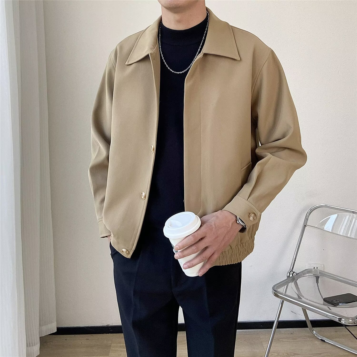 Light Mature Style Handsome Jacket Men Designer Jacket Men's Jacket Spring And Autumn Korean Version Design Trendy Turn-down Collar Retro Workwea