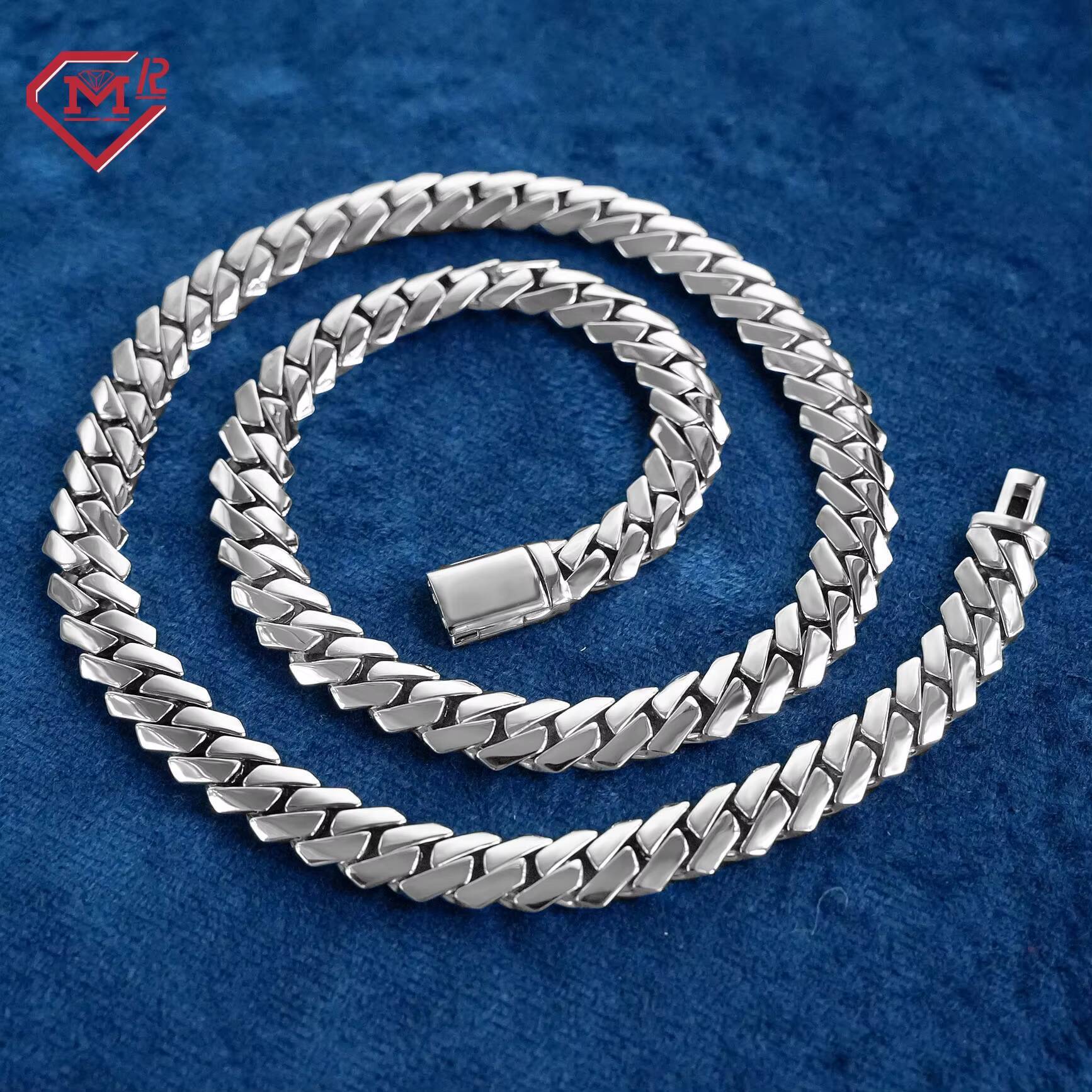 Luxury Cuban Link Chain White Gold Plain 925 Silver Custom Hip Hop Jewelry Cuban Chain Necklaces for Men