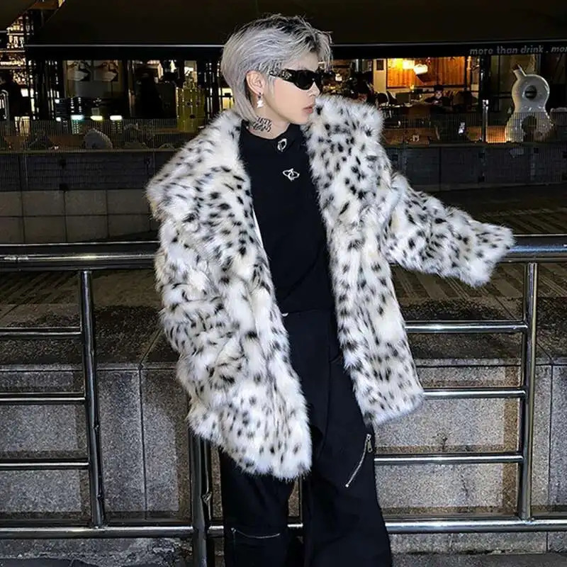 LUZHEN Leopard Print Niche Fur Tops Turndown Collar Personalized Functional Warm Coat Elegance Trendy Male LZ7986 251011