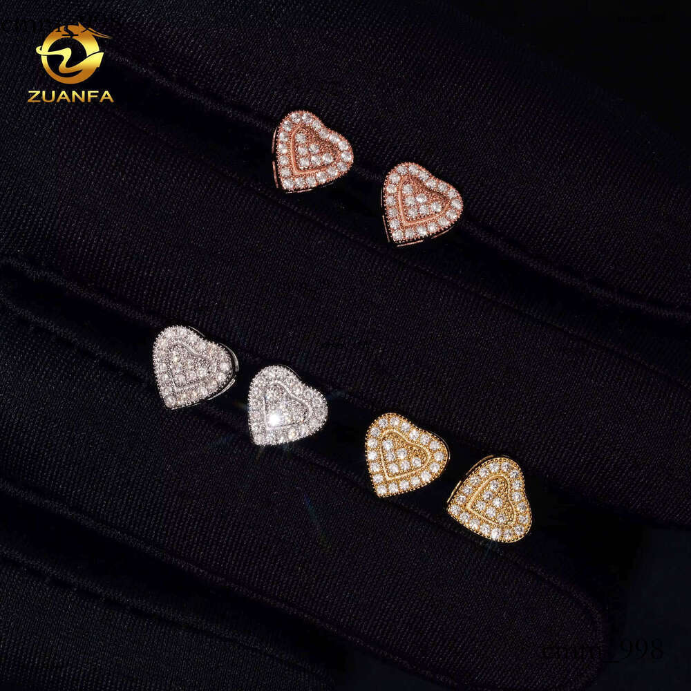 IGI Certified Fashion Heart-Shaped Design Cluster Lab-Grown Pure Sier Iced Lab Screw Back Earrings