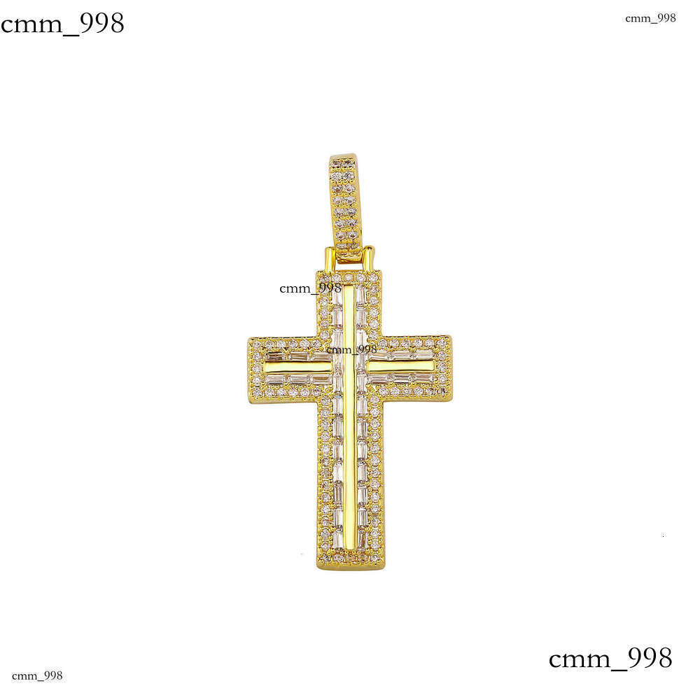 Slim Long Dia Cross Pendant Personality Real Gold Plated Sterling Silver Moissanite chain Necklace