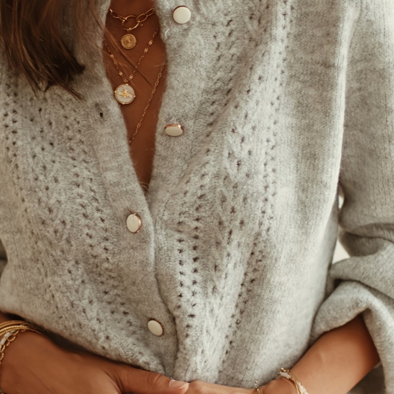 Chic Hollow - Knit Button Cardigan for Women: Autumn Winter Collection, Elegant Silhouette, Soft Fabric & Versatile Style for Casual or Polished Outfi