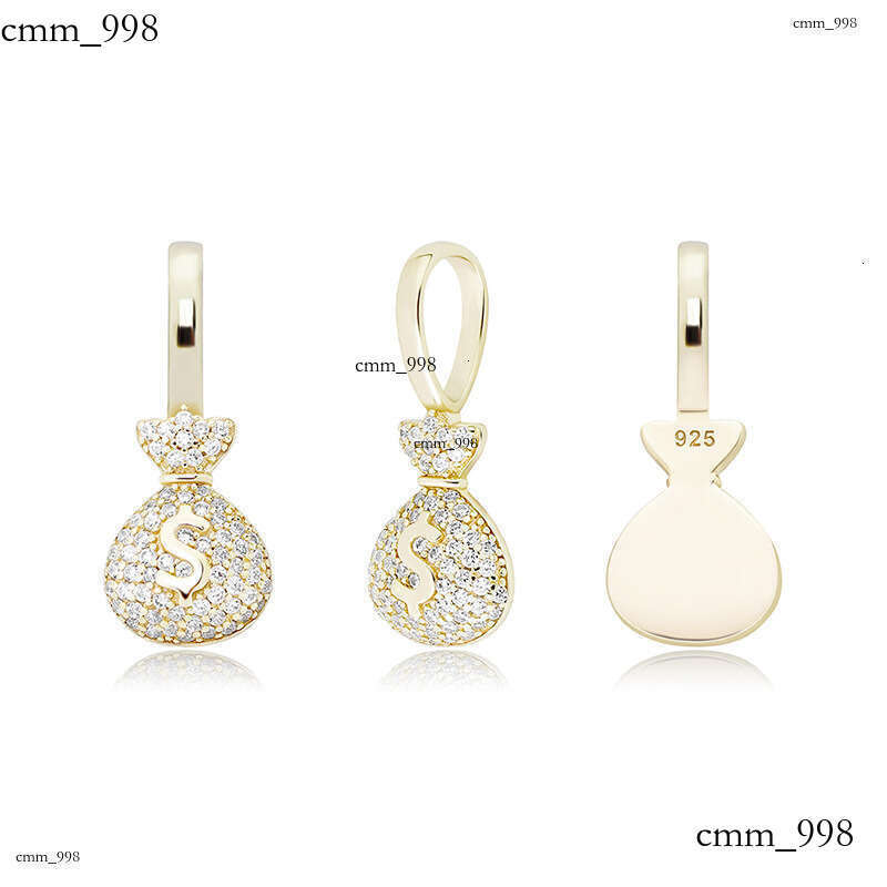Sier Money Bag Small Pendant Full Moissanite chain Hip Hop Women's Necklace Simple Clavicle Chain Jewelry