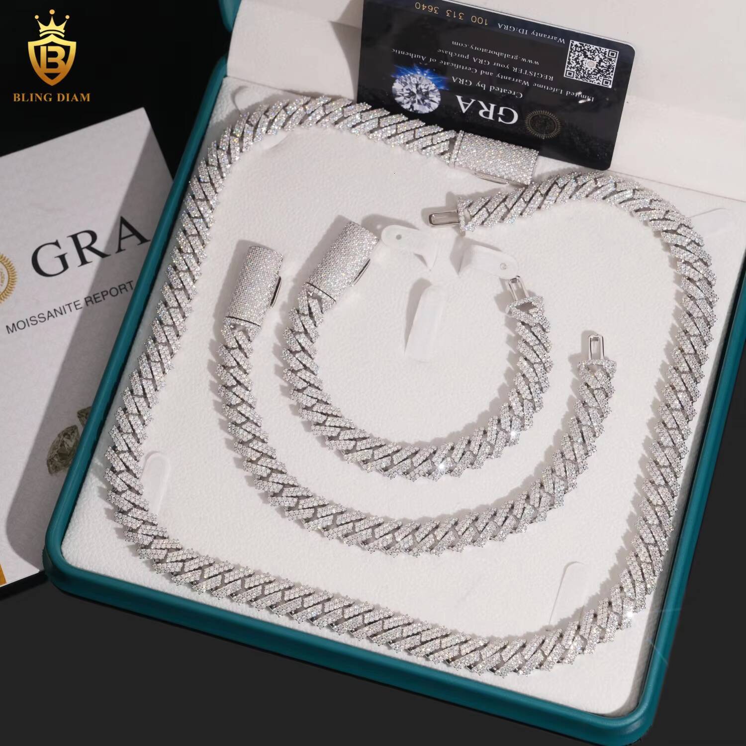 USA Local Stock Fine Jewelry 12mm 925 Sterling Silver VVS Moissanite Diamond Iced Out Cuban Link Chain Necklace GRA Certificate