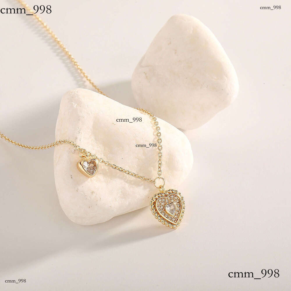 French Romantic Necklace Trendy High-end Niche Peach Heart Micro-inlaid Pendant Clavicle Chain Gold Jewelry
