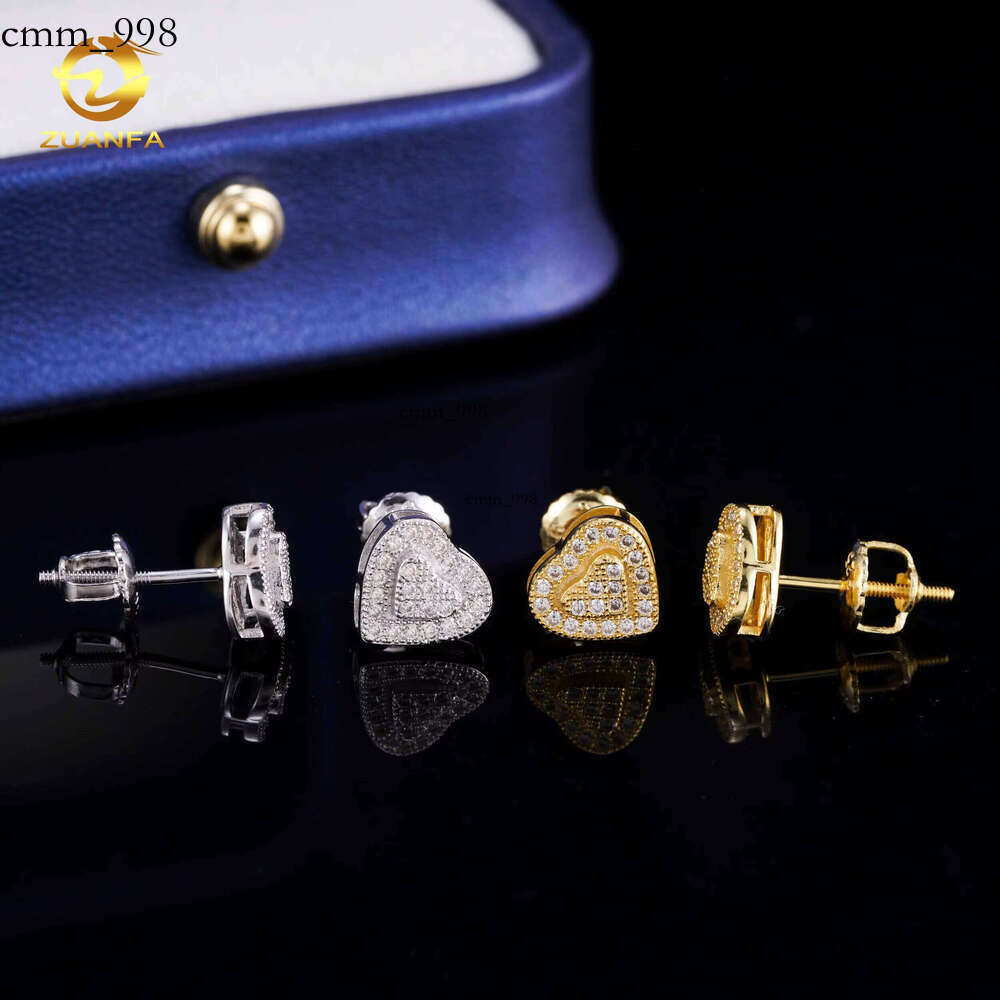 IGI Certified Fashion Heart-Shaped Design Cluster Lab-Grown Pure Sier Iced Lab Screw Back Earrings