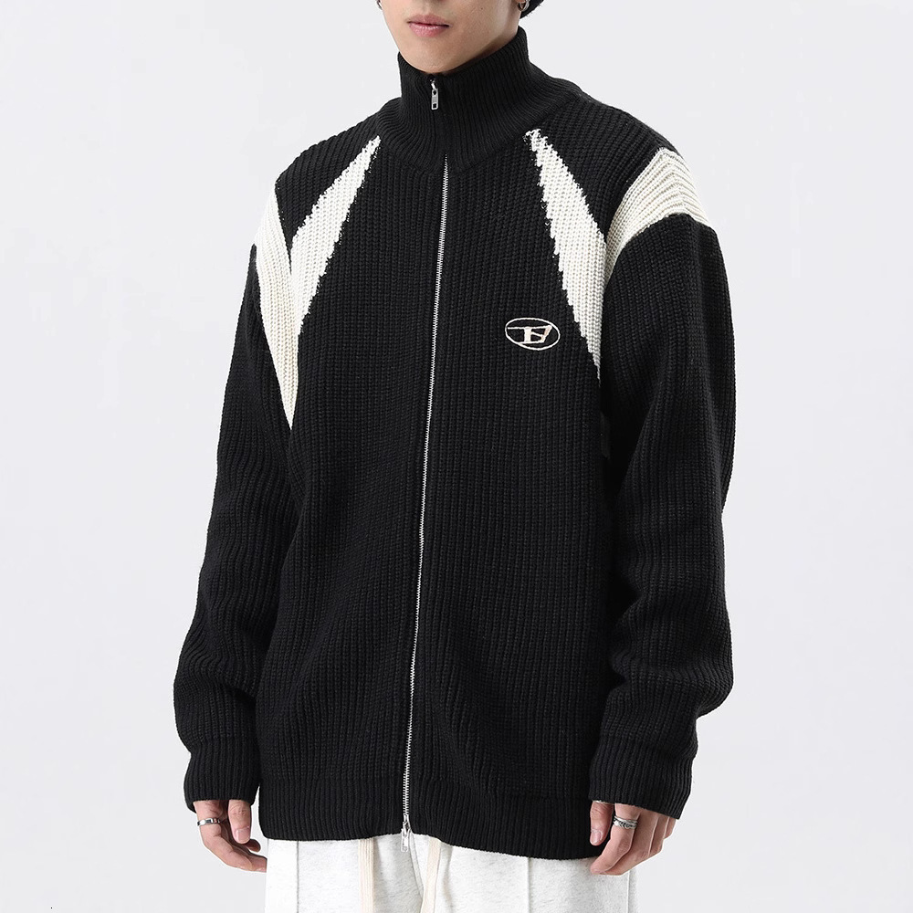 Original Chinese Trend Embroidered Zipper Knitted Cardigan Jacket For Men Autumn Designer Jacket Winter Trendy Brand Couple Loose Jacket Men High Neck Sweater