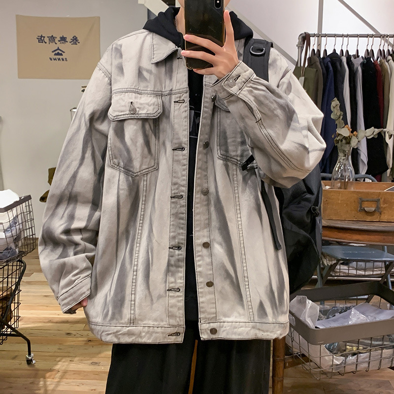 Striped Tie-dye Workwear Jacket For Men Trendy Brand Dark Style Loose Jacket Men Fit Cool Design Designer Jacket Turn-down Collar Jacket Top
