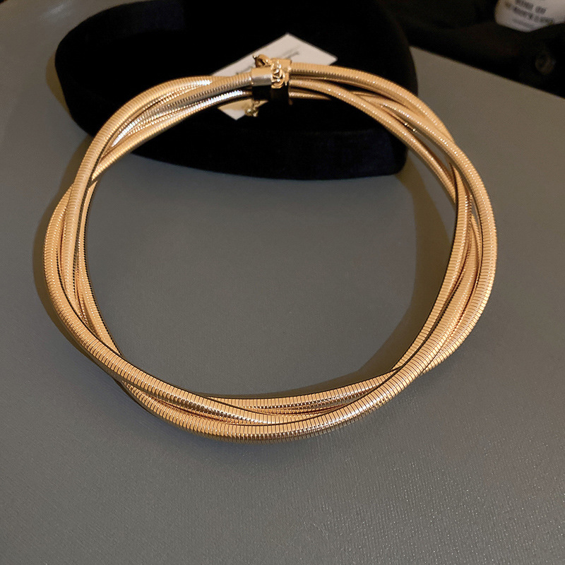 Metal Multi-layer Wrapped Twist Necklace Versatile Minimalist Style Elegant Choker Heavy Craft Design Jewelry Accessories for Women - view 5