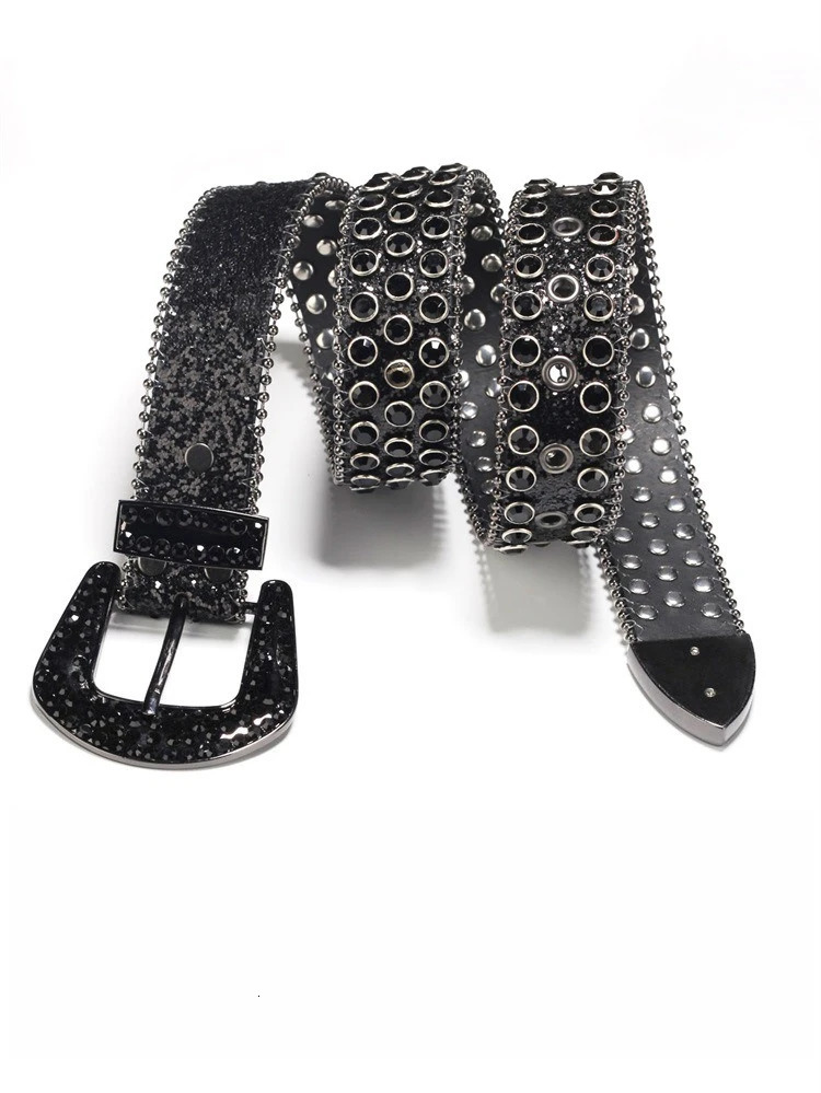 Mens Jeans Rhinestone Large Size Belt Womens Belt Western Denim Shiny Rivet n Leather HipHop Punk Rock Y2K Style Belt 251011