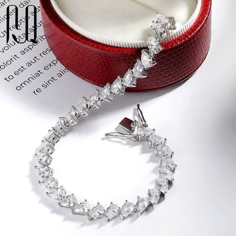05ct Pear Cut VVS Moissanite Tennis Chain Bracelet Bangle Original 925 Silver GRA Hand Chain for Women S925 Tennis Bracelet