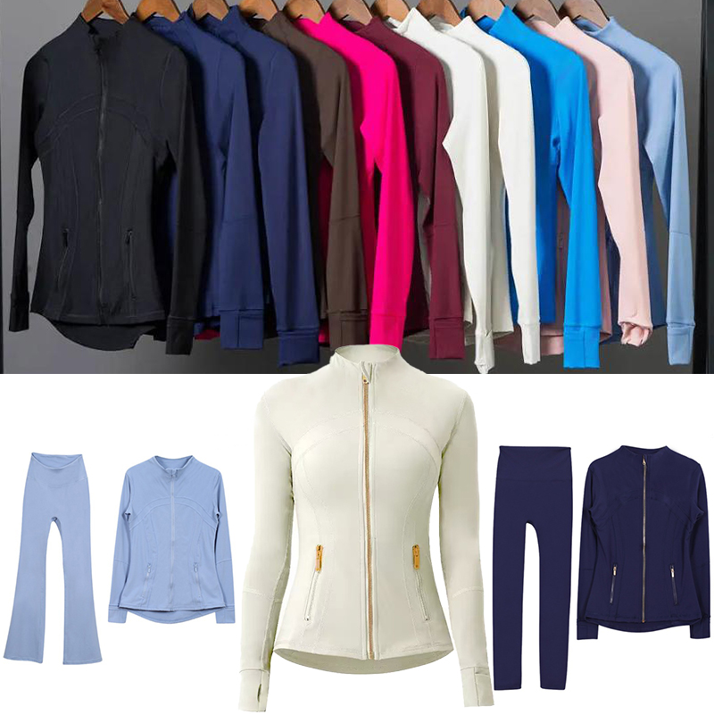 Gym Set Yoga Set Gold Zipper Jacket Shorts Leggings Flared Pants Womens workout set Outdoor Sports Jackets Coat Elastic Sportswear Outfits Pants Suits Tracksuits