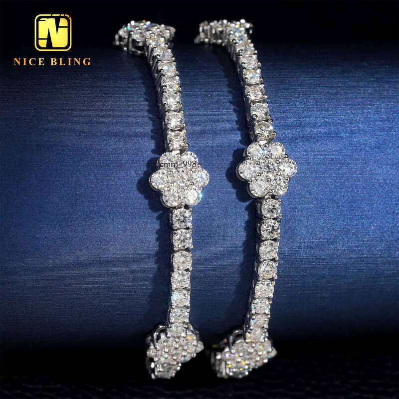 Ready to Ship 3mm Flower Bracelets Sterling Sier VVS Moissanite Dia Tennis Bracelet Hip Hop Fashion Jewelry
